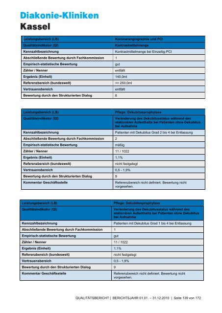 Qualitätsbericht 2010 - AGAPLESION DIAKONIE KLINIKEN KASSEL