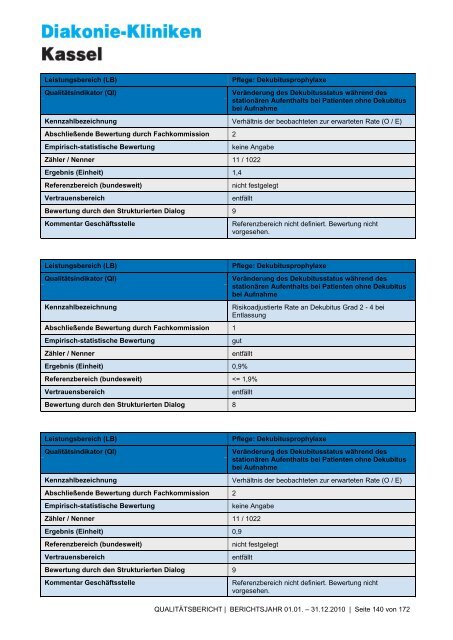 Qualitätsbericht 2010 - AGAPLESION DIAKONIE KLINIKEN KASSEL