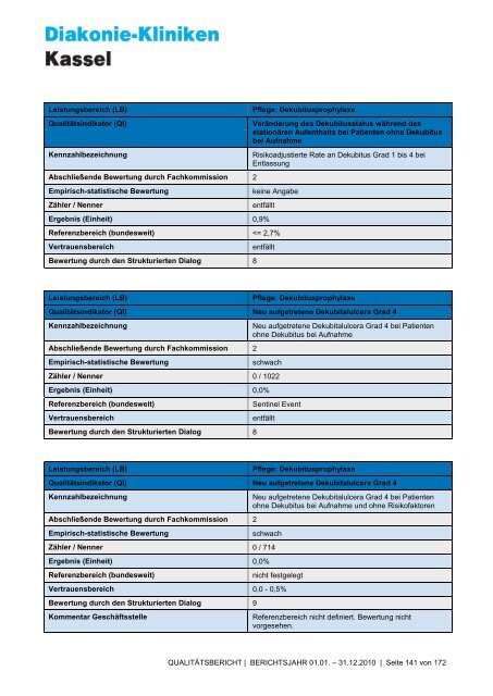 Qualitätsbericht 2010 - AGAPLESION DIAKONIE KLINIKEN KASSEL