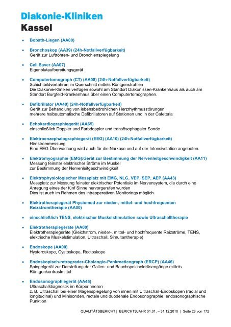 Qualitätsbericht 2010 - AGAPLESION DIAKONIE KLINIKEN KASSEL