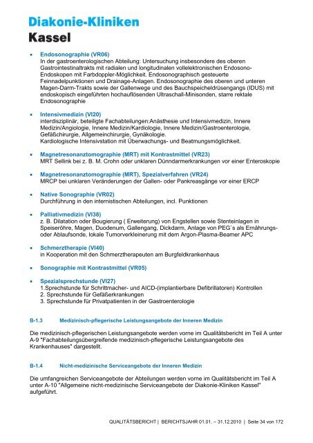 Qualitätsbericht 2010 - AGAPLESION DIAKONIE KLINIKEN KASSEL