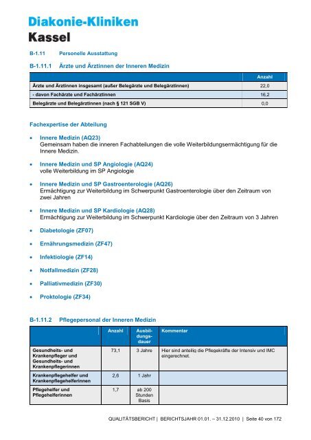 Qualitätsbericht 2010 - AGAPLESION DIAKONIE KLINIKEN KASSEL