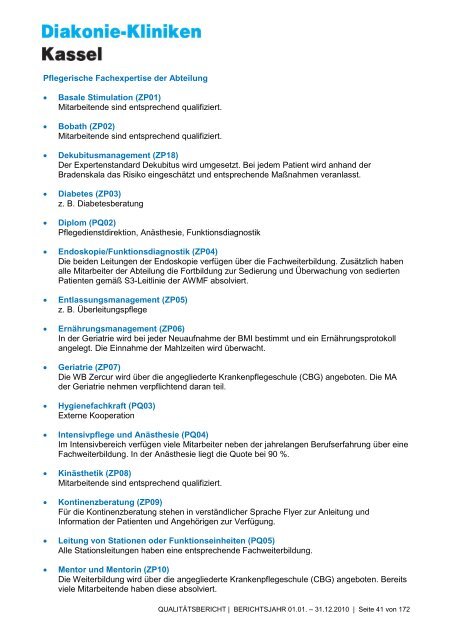 Qualitätsbericht 2010 - AGAPLESION DIAKONIE KLINIKEN KASSEL