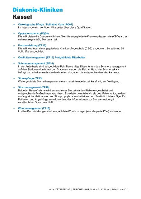 Qualitätsbericht 2010 - AGAPLESION DIAKONIE KLINIKEN KASSEL