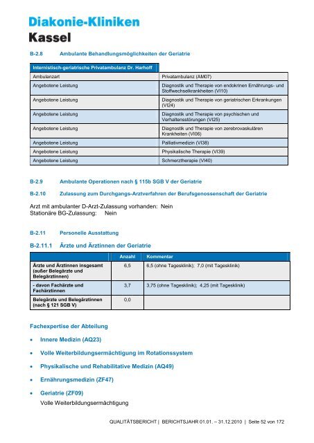 Qualitätsbericht 2010 - AGAPLESION DIAKONIE KLINIKEN KASSEL