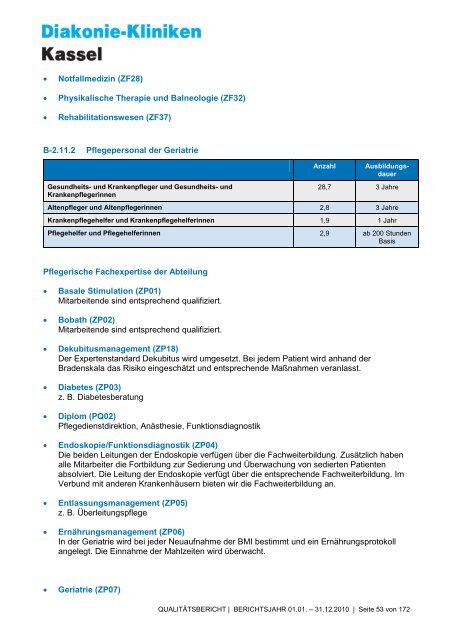 Qualitätsbericht 2010 - AGAPLESION DIAKONIE KLINIKEN KASSEL