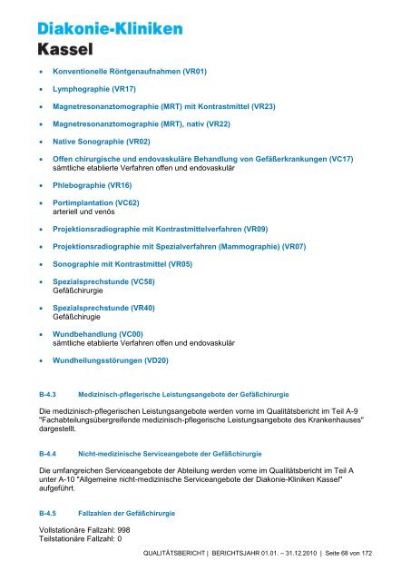 Qualitätsbericht 2010 - AGAPLESION DIAKONIE KLINIKEN KASSEL