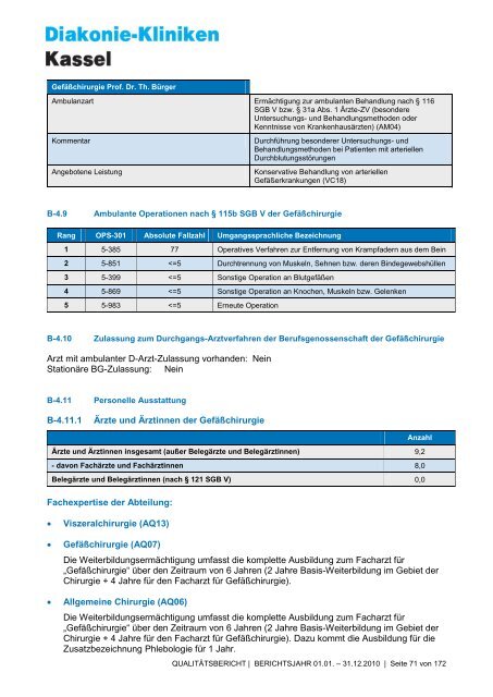 Qualitätsbericht 2010 - AGAPLESION DIAKONIE KLINIKEN KASSEL