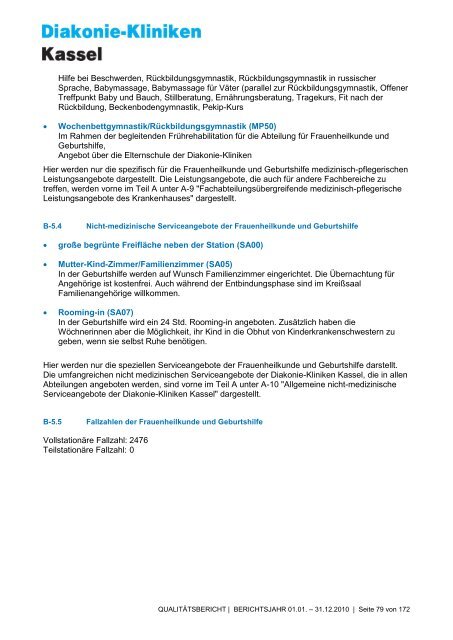 Qualitätsbericht 2010 - AGAPLESION DIAKONIE KLINIKEN KASSEL