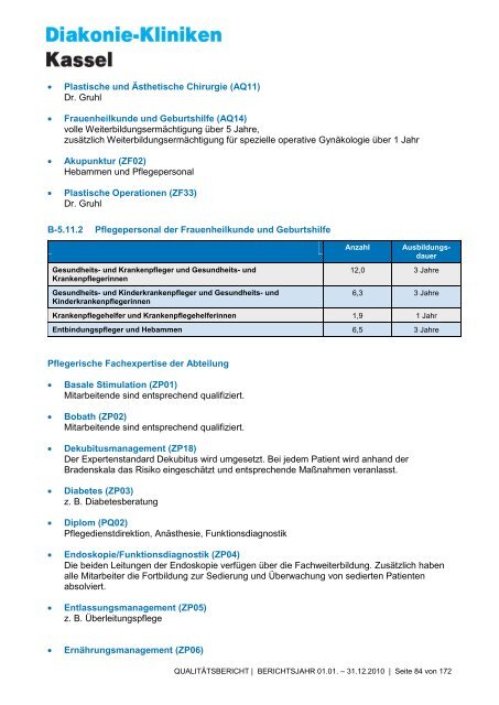 Qualitätsbericht 2010 - AGAPLESION DIAKONIE KLINIKEN KASSEL