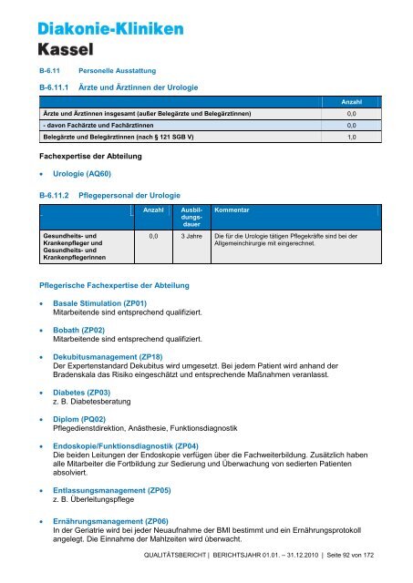 Qualitätsbericht 2010 - AGAPLESION DIAKONIE KLINIKEN KASSEL