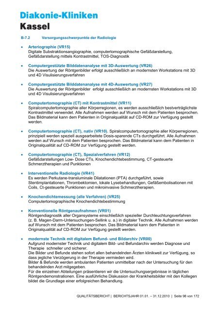 Qualitätsbericht 2010 - AGAPLESION DIAKONIE KLINIKEN KASSEL