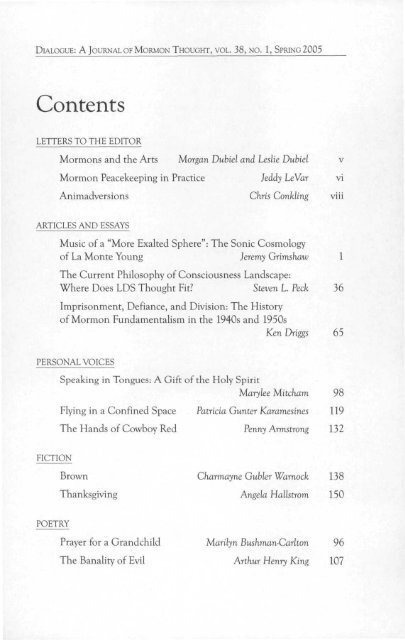 Contents - Dialogue – A Journal of Mormon Thought