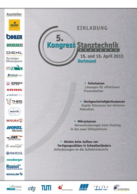 Kongress Stanztechnik 15. und 16. April 2013 in Dortmund