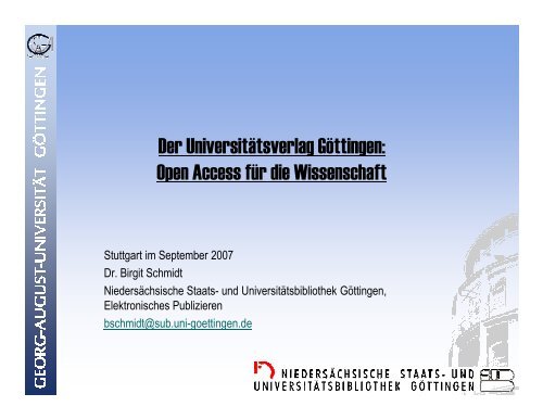 OA Politik des Göttinger Universitätsverlags - DINI