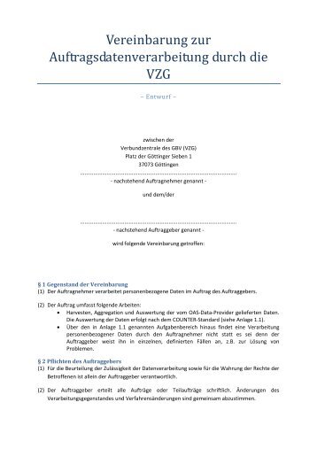 Vereinbarung zur Auftragsdatenverarbeitung durch die VZG - DINI
