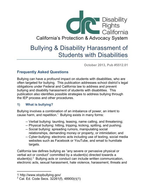 Bullying & Disability Harassment of Students with Disabilities