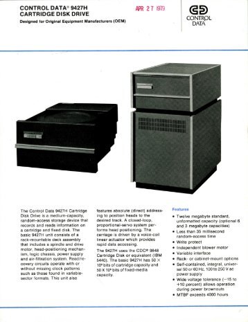 CONTROL DATA® 9427H CARTRIDGE DISK DRIVE