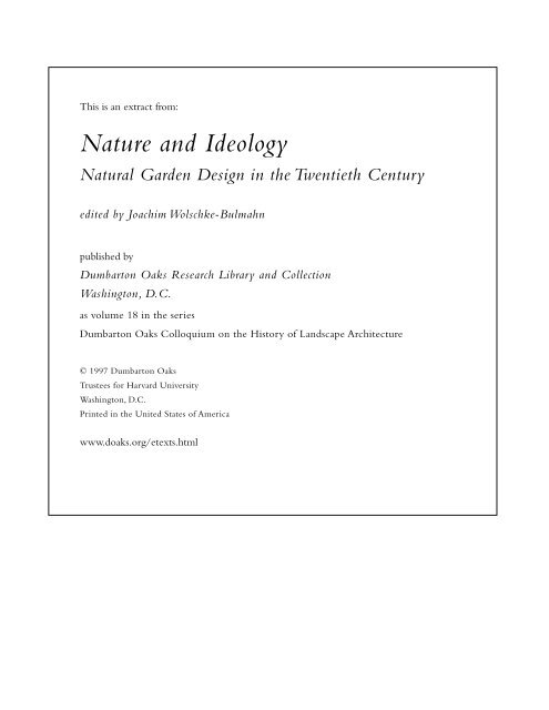 Nature and Ideology: Natural Garden Design in ... - Dumbarton Oaks