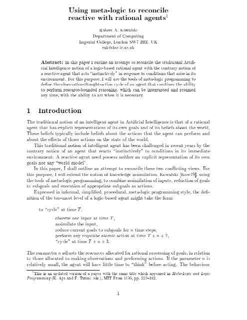 Using Metalogic To Reconcile Reactive With Rational Agents