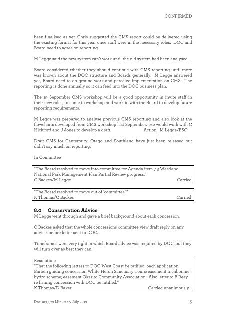 5 July 2013 minutes - Department of Conservation