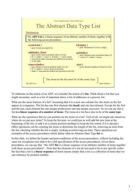 The Abstract Data Type List