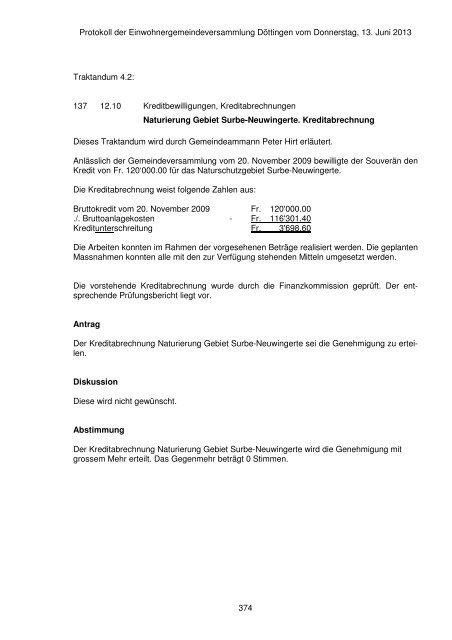 Protokoll der Einwohnergemeindeversammlung vom 13. Juni 2013