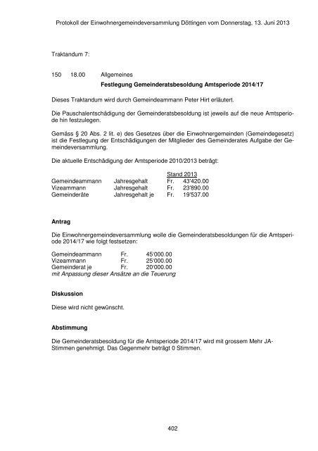 Protokoll der Einwohnergemeindeversammlung vom 13. Juni 2013