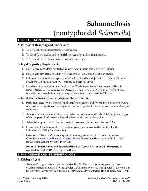 Salmonellosis Reporting and Investigation Guideline - Washington ...
