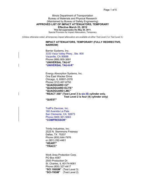 Impact Attenuators, Temporary - Illinois Department of Transportation