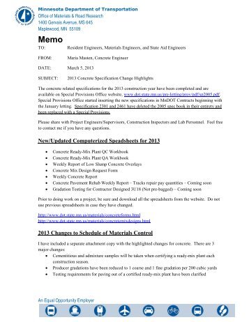 2013 Spec Change Summary Concrete - Minnesota Department of ...