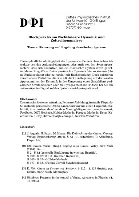 Steuerung und Regelung chaotischer Systeme - DPI