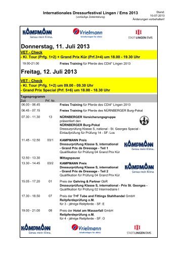 Zeitplan Lingen 10-07-2013 - Internationales Dressurfestival Lingen