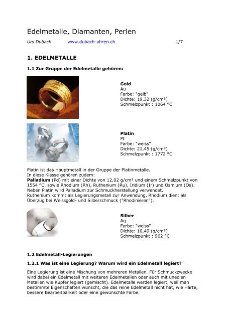 Edelmetalle, Diamanten, Perlen - Dubach