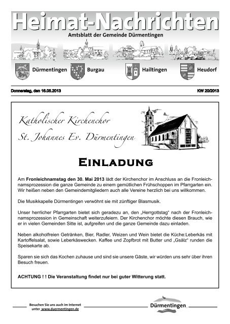 Ausgabe KW 20/2013 vom 16.05.2013 - Gemeinde Dürmentingen