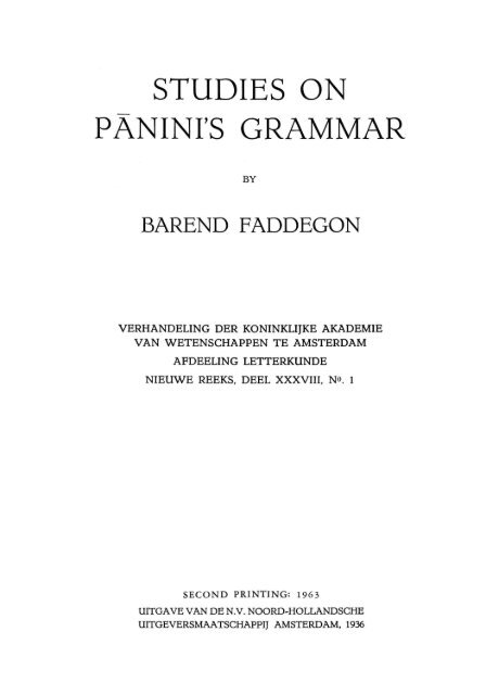 Studies on Panini's grammar - DWC
