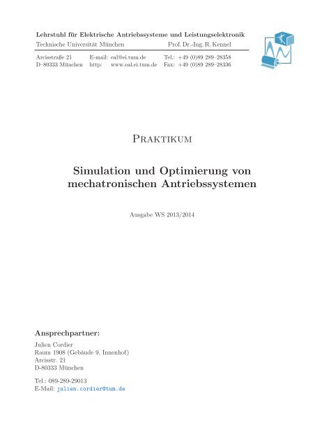 Versuchsanleitung - EAL Lehrstuhl für Elektrische Antriebssysteme ...