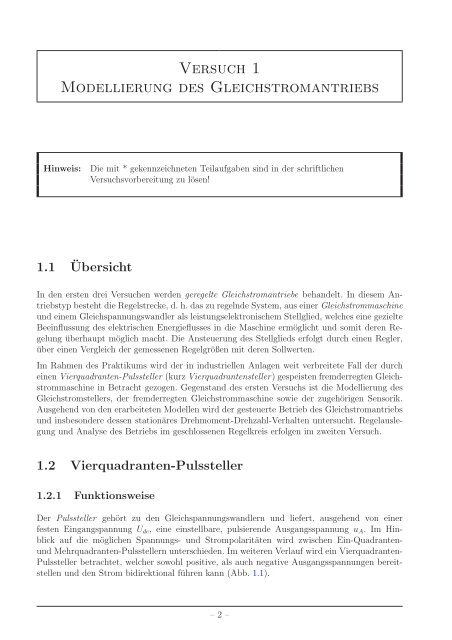 Versuchsanleitung - EAL Lehrstuhl für Elektrische Antriebssysteme ...