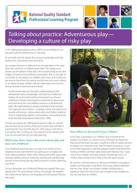 Talking about practice: Adventurous play - Early Childhood Australia