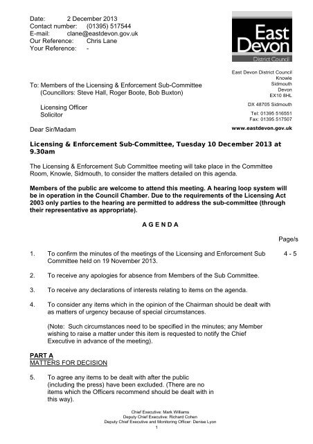 10 December 2013 - East Devon District Council