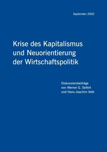 Krise des Kapitalismus und Neuorientierung der Wirtschaftspolitik