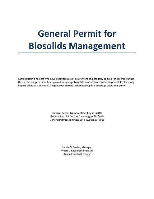 General Permit for Biosolids Management - Washington State ...