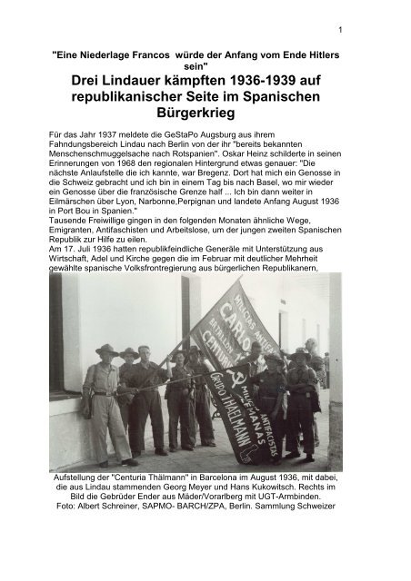 Lindauer Interbrigadisten in Spanien 1936-1939 - edition inseltor ...