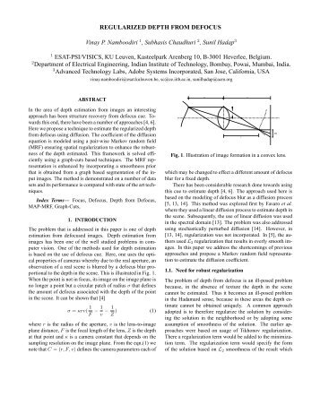 Regularized depth from defocus - Department of Electrical ...