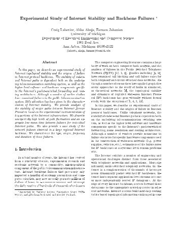Experimental Study of Internet Stability and Backbone ... - CiteSeerX