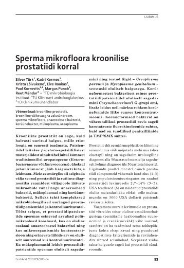 Sperma mikrofloora kroonilise prostatiidi korral - Eesti Arst