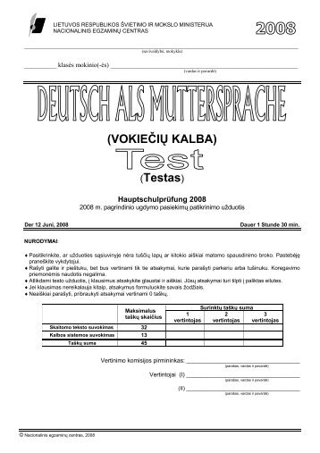 (VOKIEČIŲ KALBA) (Testas) - Nacionalinis egzaminų centras