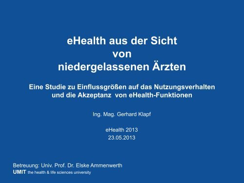 eHealth aus der Sicht von niedergelassenen Ärzten