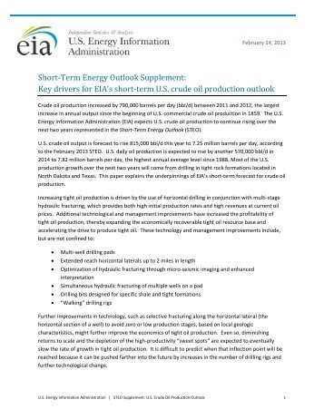 Key drivers for EIA's short‐term US crude oil production outlook