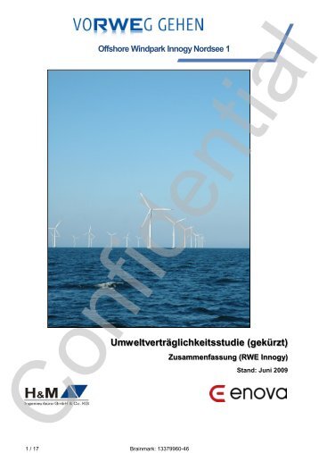 Offshore Windpark Innogy Nordsee 1 Umweltverträglichkeitsstudie